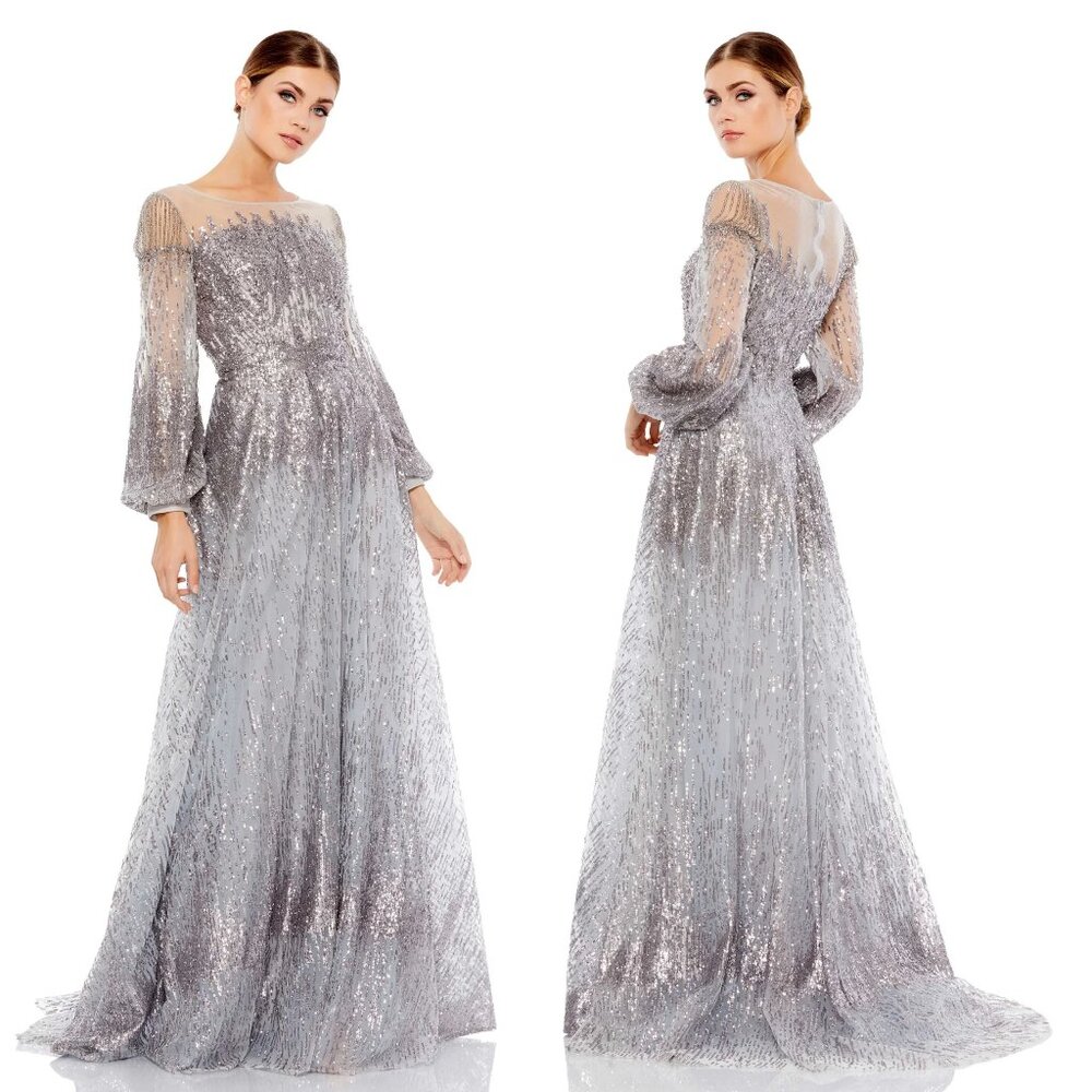 MAC DUGGAL | JEWEL ENCRUSTED ILLUSION LONG SLEEVE A LINE GOWN 20307